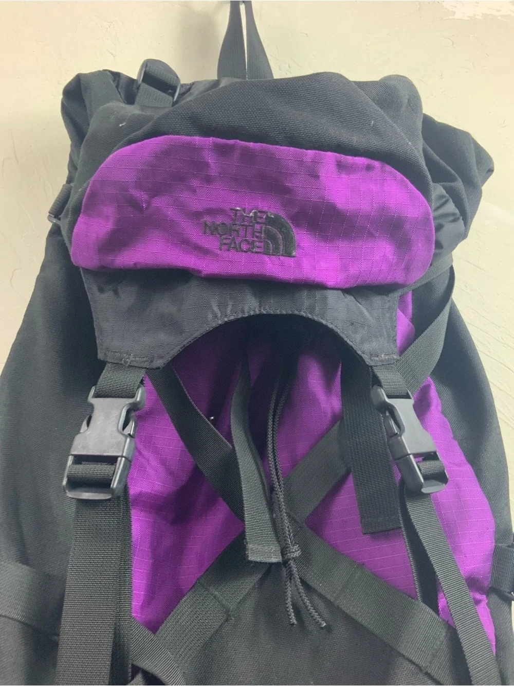 The North Face Backpack Vintage Purple Black Pack Rucksack Hiking Camping Large